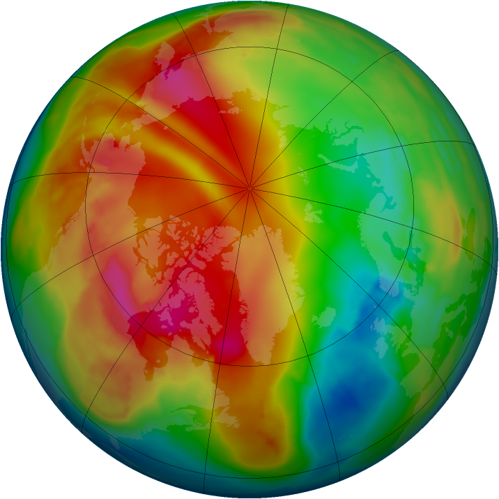 Arctic ozone map for 25 January 2010